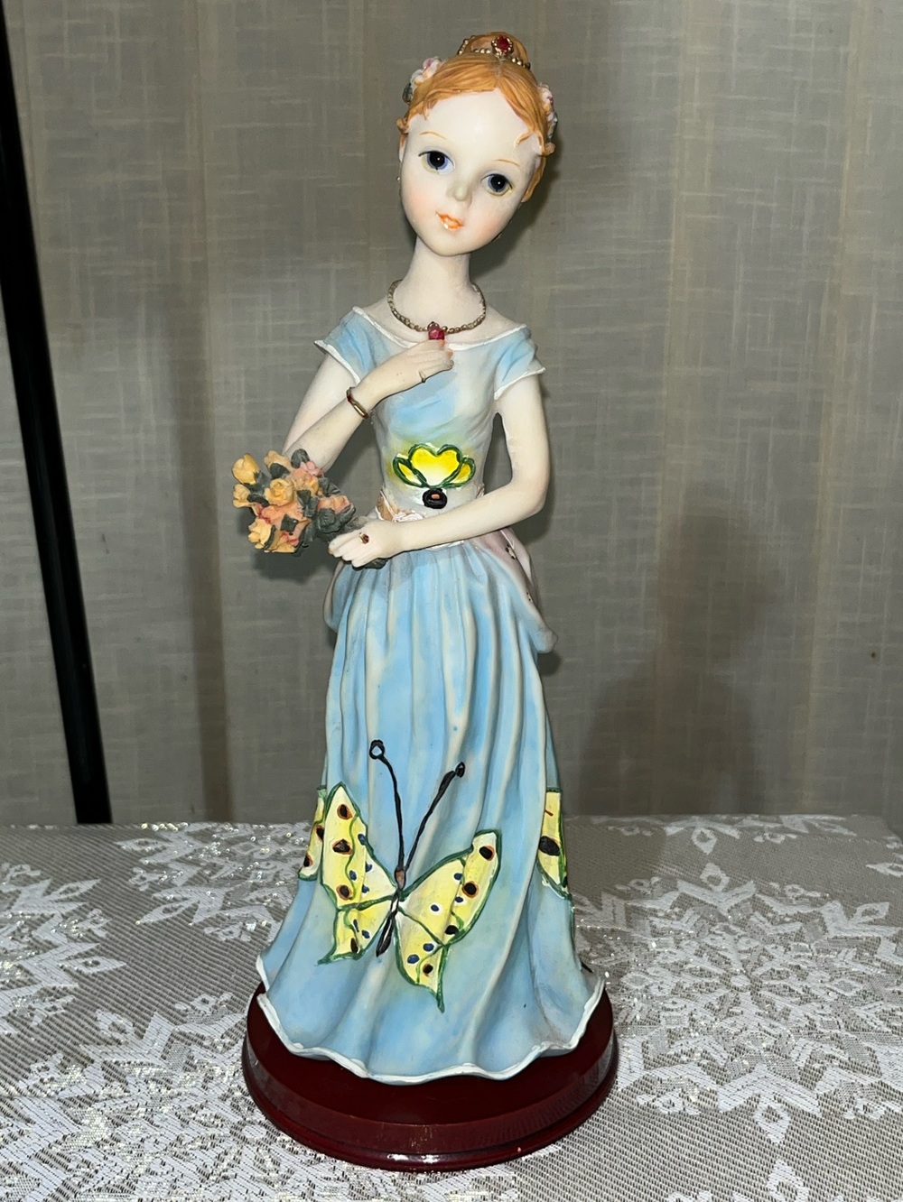 Vintage Lady Figurine with Blue Butterfly Dress